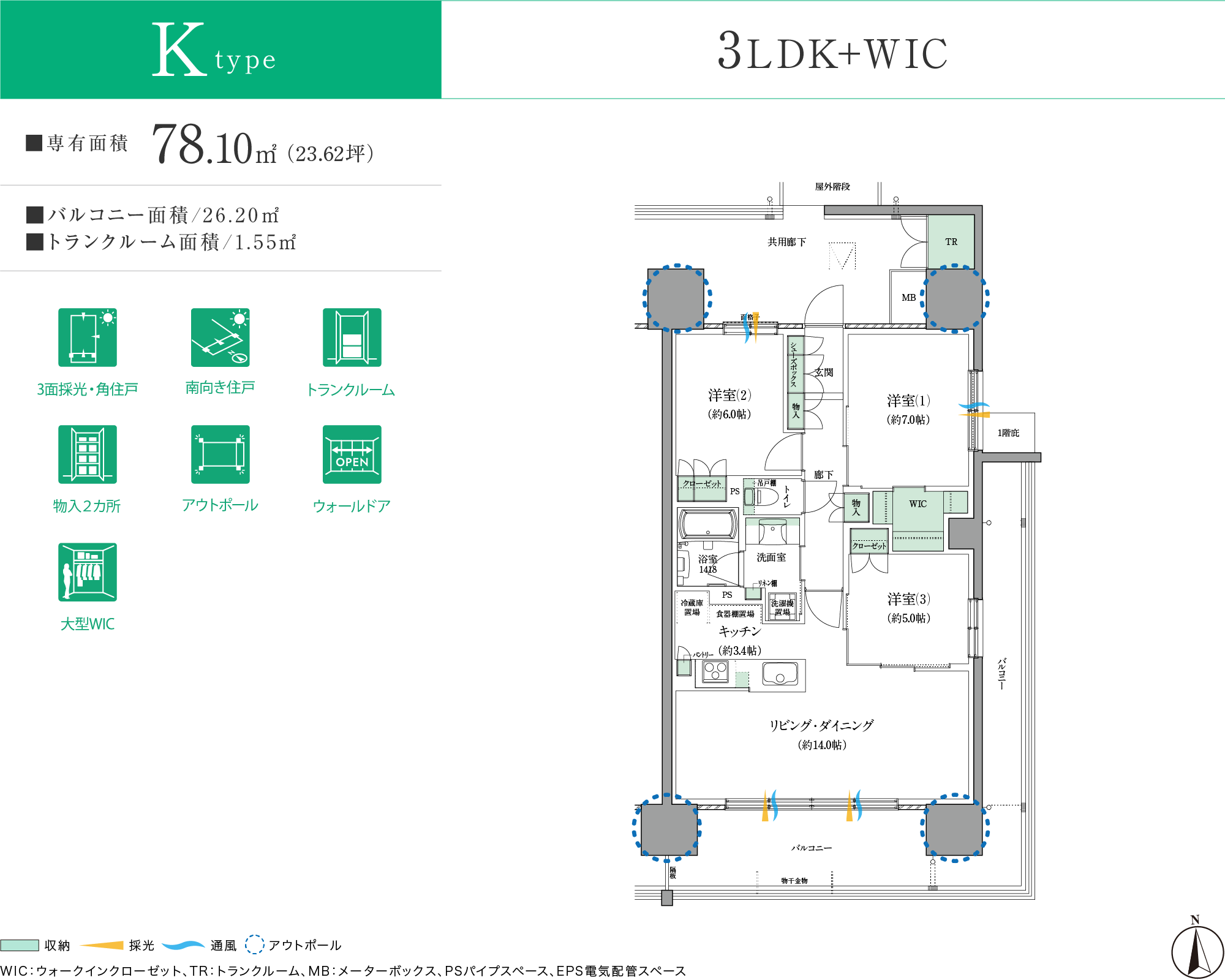 Ktype 3LDK+WIC