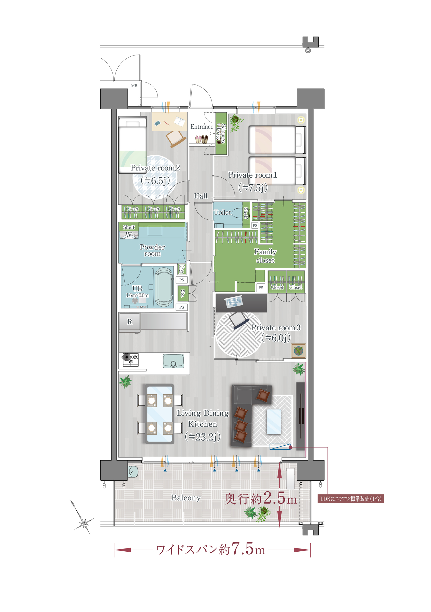 D type 家具付き間取り