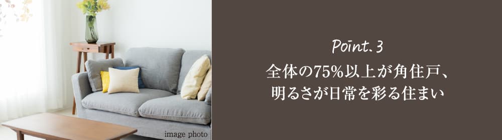 Point.3 全体の75％以上が角住戸、明るさが日常を彩る住まい
