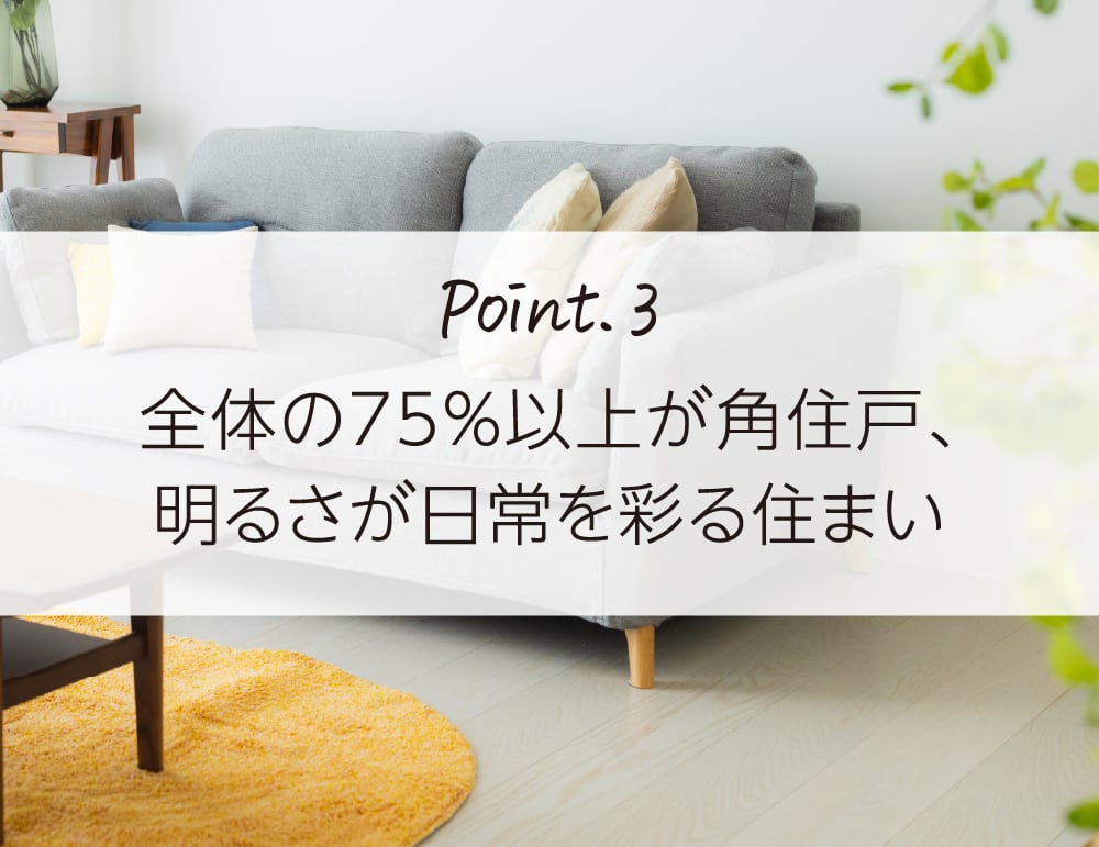Point.3 全体の75％以上が角住戸、明るさが日常を彩る住まい