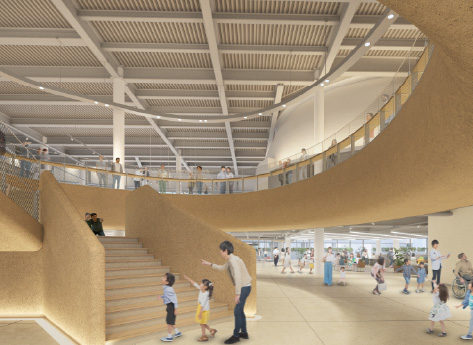 広場的スペースの吹き抜け