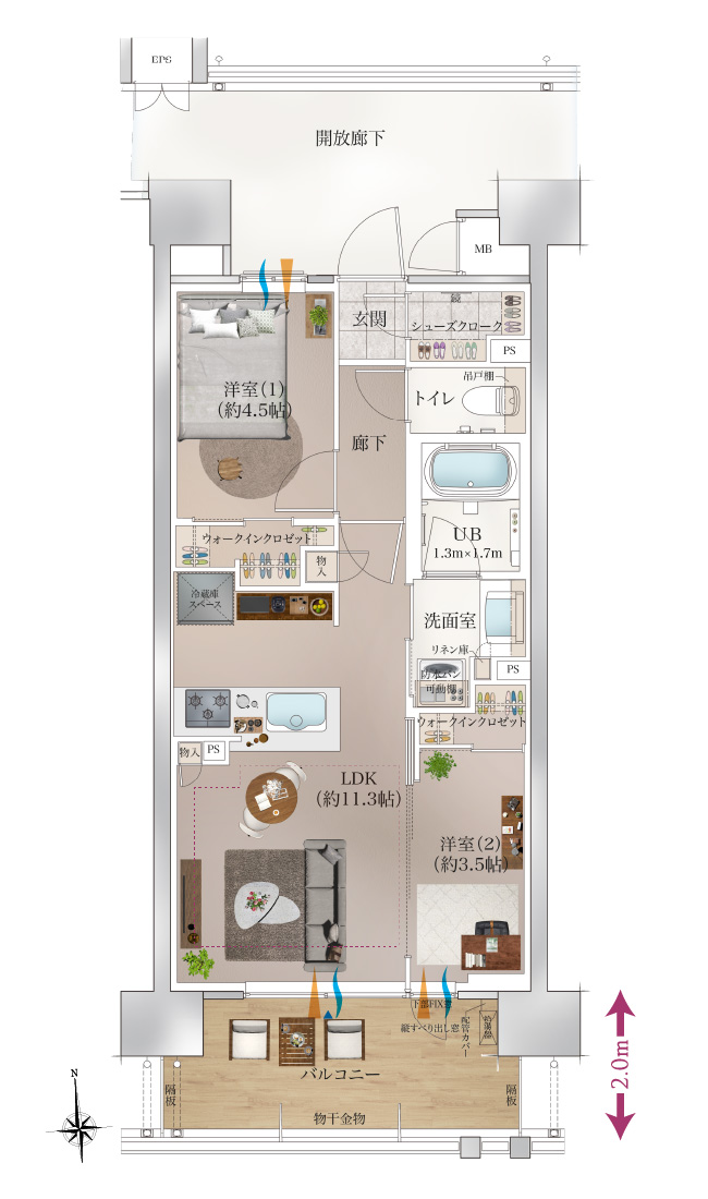 C1タイプ　家具配置プラン