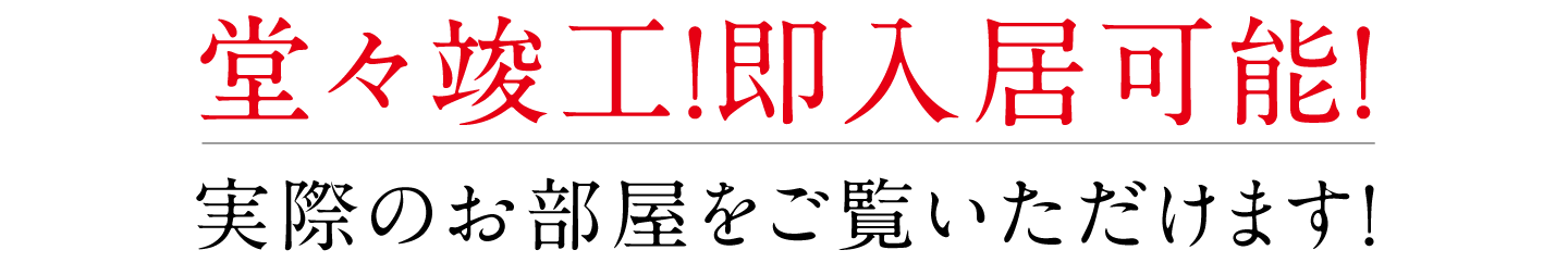 堂々竣工！即入居可能！　実際のお部屋をご覧いただけます。