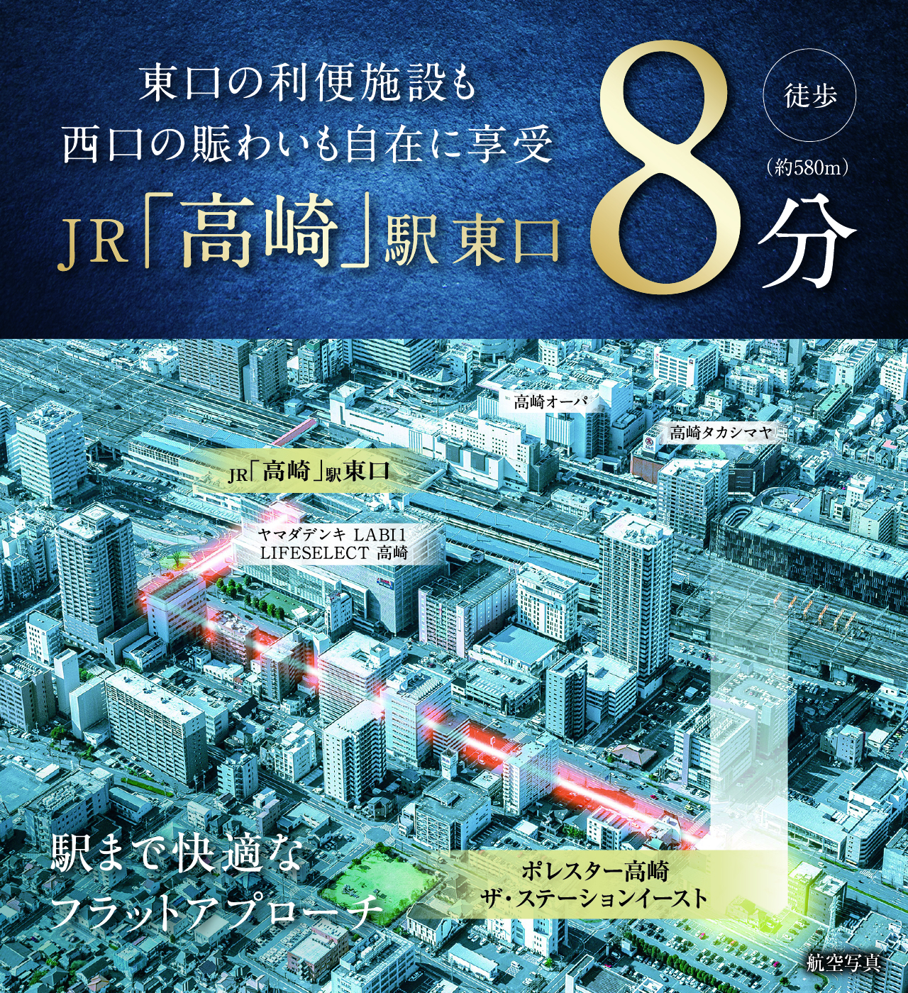 南口の利便施設も西口の賑わいも自在に享受 JR高崎駅東口 徒歩8分 駅まで快適なフラットアプローチ
