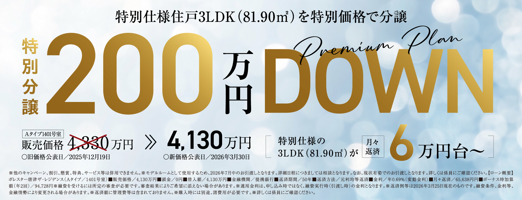 特別仕様住戸3LDKを特別価格で分譲